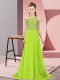 Sleeveless Chiffon Floor Length Side Zipper Formal Dresses in Yellow Green with Beading