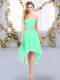 Green Sleeveless Belt High Low Bridesmaid Dresses