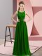 Lovely Dark Green Sleeveless Floor Length Beading and Appliques Zipper Bridesmaids Dress