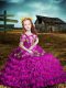 Fancy Short Sleeves Floor Length Embroidery and Ruffled Layers Lace Up Little Girls Pageant Dress with Fuchsia