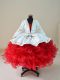 White And Red Ball Gowns Organza Sweetheart Sleeveless Embroidery and Ruffles Floor Length Lace Up Kids Formal Wear