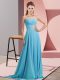 Cheap Floor Length Lace Up Evening Dress Aqua Blue for Prom and Party and Military Ball with Beading
