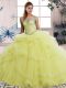 Suitable Beading and Ruffles Ball Gown Prom Dress Yellow Lace Up Sleeveless Floor Length