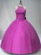 Traditional Floor Length Purple Quinceanera Gown Tulle Sleeveless Beading