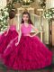 Latest Ball Gowns Child Pageant Dress Fuchsia Halter Top Tulle Sleeveless Floor Length Lace Up
