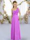 Glamorous Lilac Sleeveless Floor Length Hand Made Flower Lace Up Bridesmaid Dress
