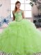 Custom Made Off The Shoulder Sleeveless Lace Up 15 Quinceanera Dress Yellow Green Tulle
