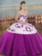 White And Purple 15th Birthday Dress Military Ball and Sweet 16 and Quinceanera with Embroidery and Bowknot Sweetheart Sleeveless Lace Up