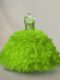 Latest Green Ball Gowns Ruffles and Sequins Quinceanera Gown Lace Up Organza Sleeveless Floor Length