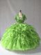 Designer Green Ball Gowns Organza Strapless Sleeveless Beading and Ruffles Floor Length Lace Up Quinceanera Dress