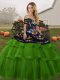Chic Green Sweet 16 Dress Off The Shoulder Sleeveless Brush Train Lace Up