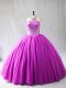 Lilac Sweet 16 Dresses Sweet 16 and Quinceanera with Beading Halter Top Sleeveless Brush Train Lace Up