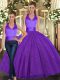 Glamorous Purple Lace Up 15 Quinceanera Dress Ruching Sleeveless Floor Length