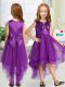 Stylish Purple Organza Zipper Scoop Sleeveless High Low Flower Girl Dresses for Less Sequins and Bowknot