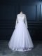 White A-line Tulle Scoop Long Sleeves Lace Lace Up Wedding Dress Brush Train