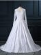 White Wedding Dress Wedding Party with Lace V-neck Long Sleeves Brush Train Clasp Handle
