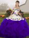 Wonderful White And Purple Sleeveless Floor Length Embroidery and Ruffles Lace Up Sweet 16 Dress