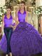 Sleeveless Floor Length Ruffles Lace Up Sweet 16 Quinceanera Dress with Purple