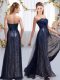 Stylish Empire Wedding Guest Dresses Navy Blue Sweetheart Chiffon and Sequined Sleeveless Floor Length Lace Up