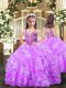 Attractive Lilac Organza Lace Up Kids Formal Wear Sleeveless Floor Length Beading and Ruffles