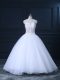 Adorable White Lace Up Sweetheart Beading Wedding Dress Tulle Sleeveless Brush Train