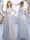 Suitable Half Sleeves Lace and Belt Zipper Wedding Party Dress