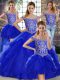 Sleeveless Beading and Ruffles Lace Up Vestidos de Quinceanera with Royal Blue Brush Train