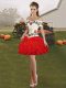 Organza Off The Shoulder Sleeveless Lace Up Embroidery and Ruffles Homecoming Dress in Red