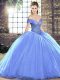 Fitting Lavender Lace Up Off The Shoulder Beading Quinceanera Dresses Organza Sleeveless Brush Train