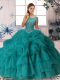 Eye-catching Teal Scoop Neckline Beading and Pick Ups Ball Gown Prom Dress Sleeveless Zipper