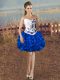 Blue And White Organza Lace Up Sweetheart Sleeveless Mini Length Club Wear Embroidery and Ruffles