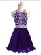 Mini Length Purple Homecoming Dresses Chiffon Sleeveless Beading