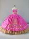 Rose Pink Lace Up Quince Ball Gowns Embroidery Sleeveless Floor Length