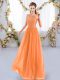 Extravagant Floor Length Zipper Quinceanera Court of Honor Dress Orange for Wedding Party with Lace