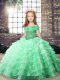 Floor Length Apple Green Girls Pageant Dresses Straps Sleeveless Lace Up