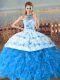 Embroidery and Ruffles 15th Birthday Dress Baby Blue Lace Up Sleeveless Court Train