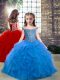 Ball Gowns Girls Pageant Dresses Blue Off The Shoulder Tulle Sleeveless Floor Length Lace Up