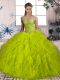 Luxurious Sleeveless Brush Train Beading and Ruffles Lace Up Quince Ball Gowns