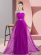 Best Selling Purple Chiffon Lace Up Bridesmaid Dress Sleeveless Floor Length Beading