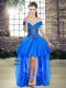 Sleeveless High Low Beading and Ruffles Lace Up Military Ball Dresses with Blue
