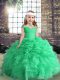 Straps Sleeveless Pageant Dress Wholesale Floor Length Beading and Ruffles and Pick Ups Apple Green Organza