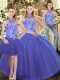 Sumptuous Floor Length Blue 15th Birthday Dress Halter Top Sleeveless Lace Up
