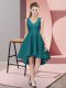Comfortable V-neck Sleeveless Zipper Bridesmaid Gown Teal Lace