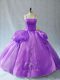 Sleeveless Floor Length Appliques Lace Up Sweet 16 Quinceanera Dress with Lavender