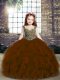 Trendy Straps Sleeveless Lace Up Little Girl Pageant Gowns Brown Tulle