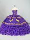 Purple Lace Up Sweetheart Embroidery and Ruffled Layers Sweet 16 Quinceanera Dress Satin and Organza Sleeveless Brush Train
