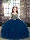 Sweet Straps Sleeveless Little Girl Pageant Gowns Floor Length Beading and Ruffles Navy Blue