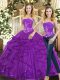 Strapless Sleeveless Lace Up Quinceanera Dresses Purple Tulle