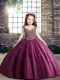 Floor Length Lace Up Little Girl Pageant Dress Fuchsia and In with Beading