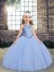 Elegant Light Blue Ball Gowns Beading Little Girl Pageant Gowns Lace Up Tulle Sleeveless Floor Length